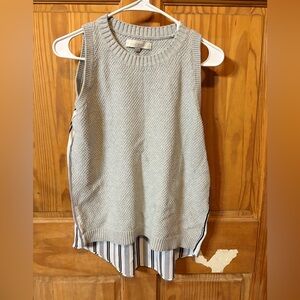 LOFT Light Gray Knit Top with Striped Detail